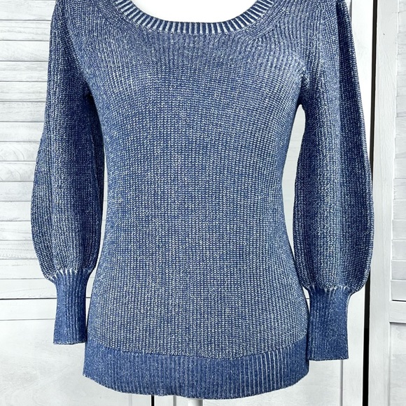 Gap XS longsleeve puffed shoulder distressed blue scoop neck sweater. NWOT - Picture 6 of 11